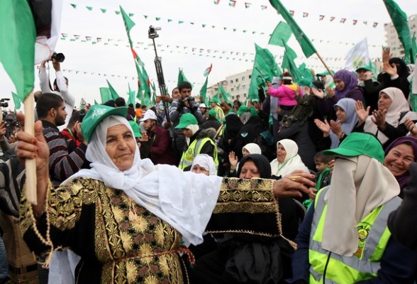 Palestinian supporters of Hamas attend c
