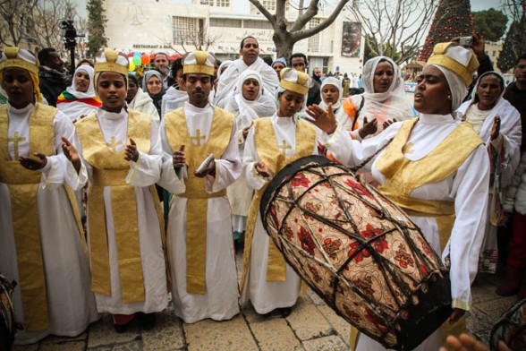 Jan 6 2013 The Ethiopian Patriarch arrives at Manger Square – Bethlehem