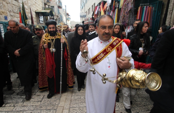 Jan 6 2013 The Syriac Archbishop arrives at Manger Square – Bethlehem