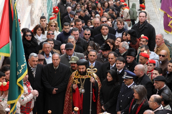Jan 6 2013 The Syriac Archbishop arrives at Manger Square – Bethlehem