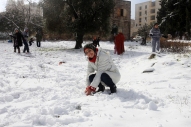 Jan 11 2013 Palestinians play in the snow in Ramallah - Photo by WAFA